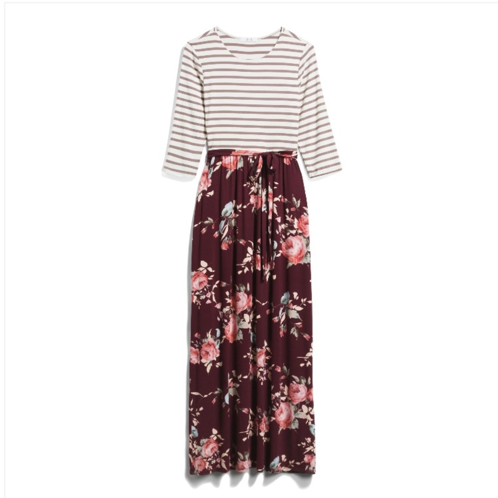Lux & Co Striped and Floral Maxi Dress